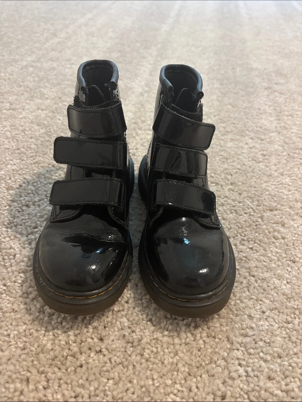 Dr. Martens Kids Black Patent Triple-Velcro Ankle Boots